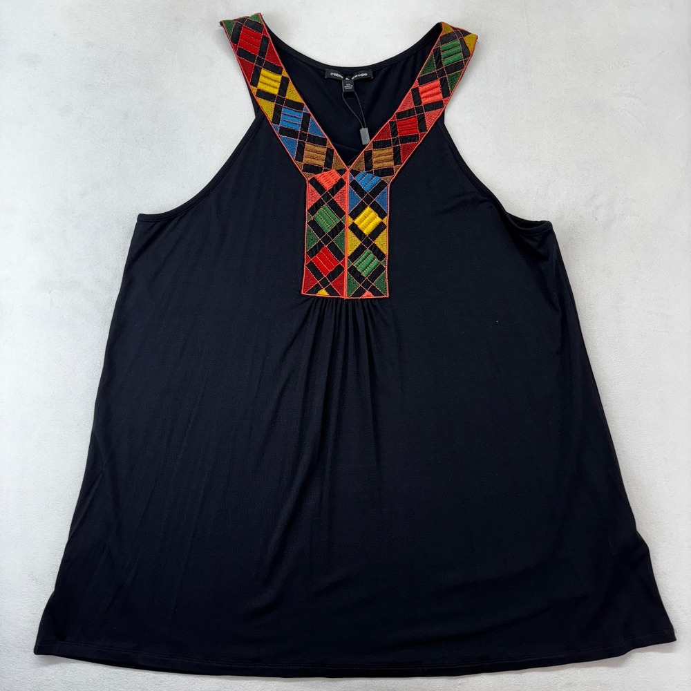 Cable &‎ Gauge Tank Top Women XL Black Embroidered V-Neck Boho Sleeveless New